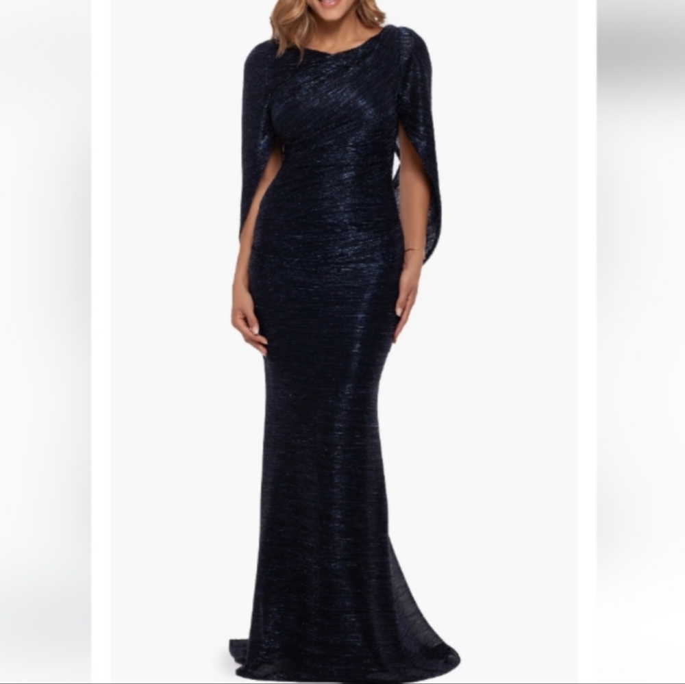 Betsey & Adam metallic cape crinkle dress